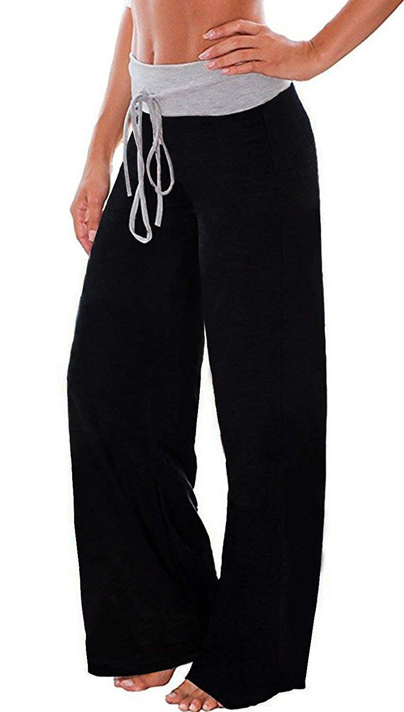 AMiERY Womens Pajamas Pants Juniors Solid Pants Wide Leg Palazzo Lounge Pants Black 3XL - Image 2